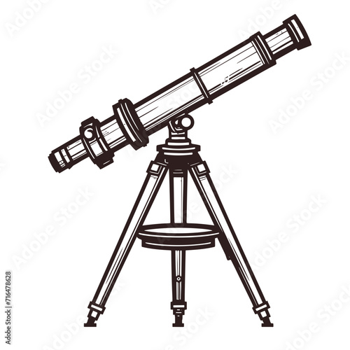 Modern portable three legged telescopes set isolated astronomer equipment cartoon icon. Vector optical device to explore, discover galaxy, cosmos, space. Telescope on tripod stand, educational tool
