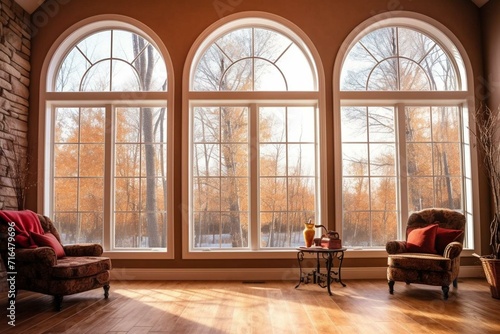 Durable PVC window frame featuring triple insulated windows in a residence. Generative AI photo