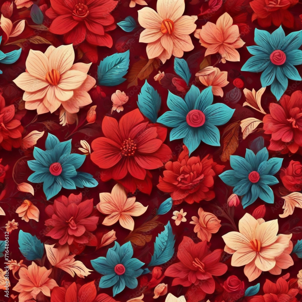 seamless floral background ,leaf art red texture ,Ai generated seamless floral background ,leaf art red texture ,Ai generated