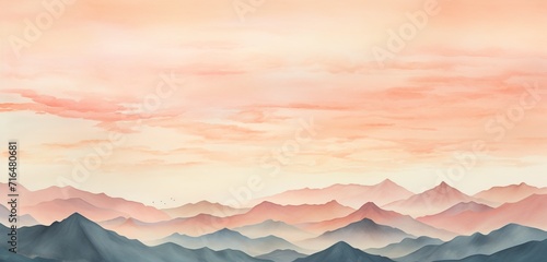 Wallpaper Mural Delicate hand-drawn mountain outlines blending seamlessly with a soft, watercolor-inspired sunset sky Torontodigital.ca