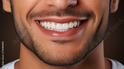Close-up of a smiling man s mouth with clean  healthy teeth. Teeth whitening. Dentistry.