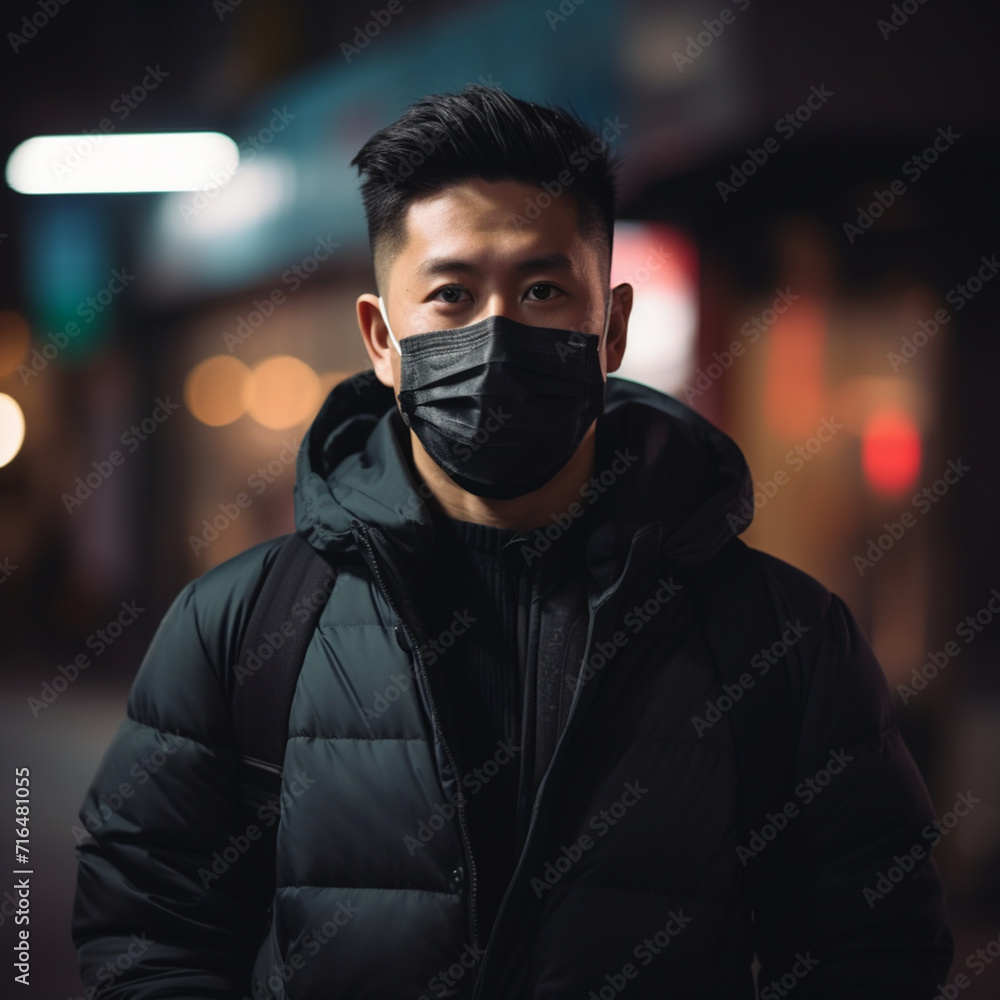 Asian man wears face mask Asian man wears face mask