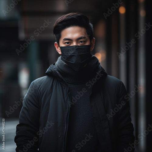 Asian man wears face mask