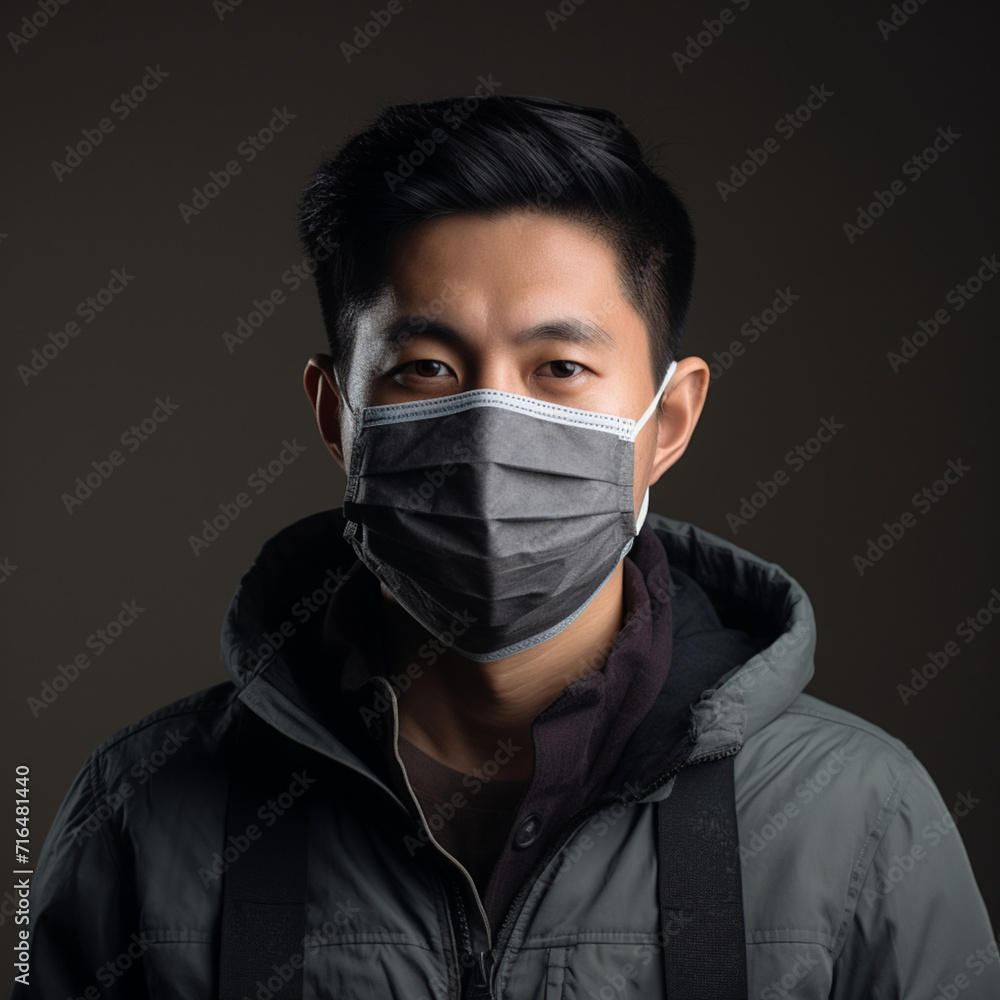 Asian man wears face mask Asian man wears face mask
