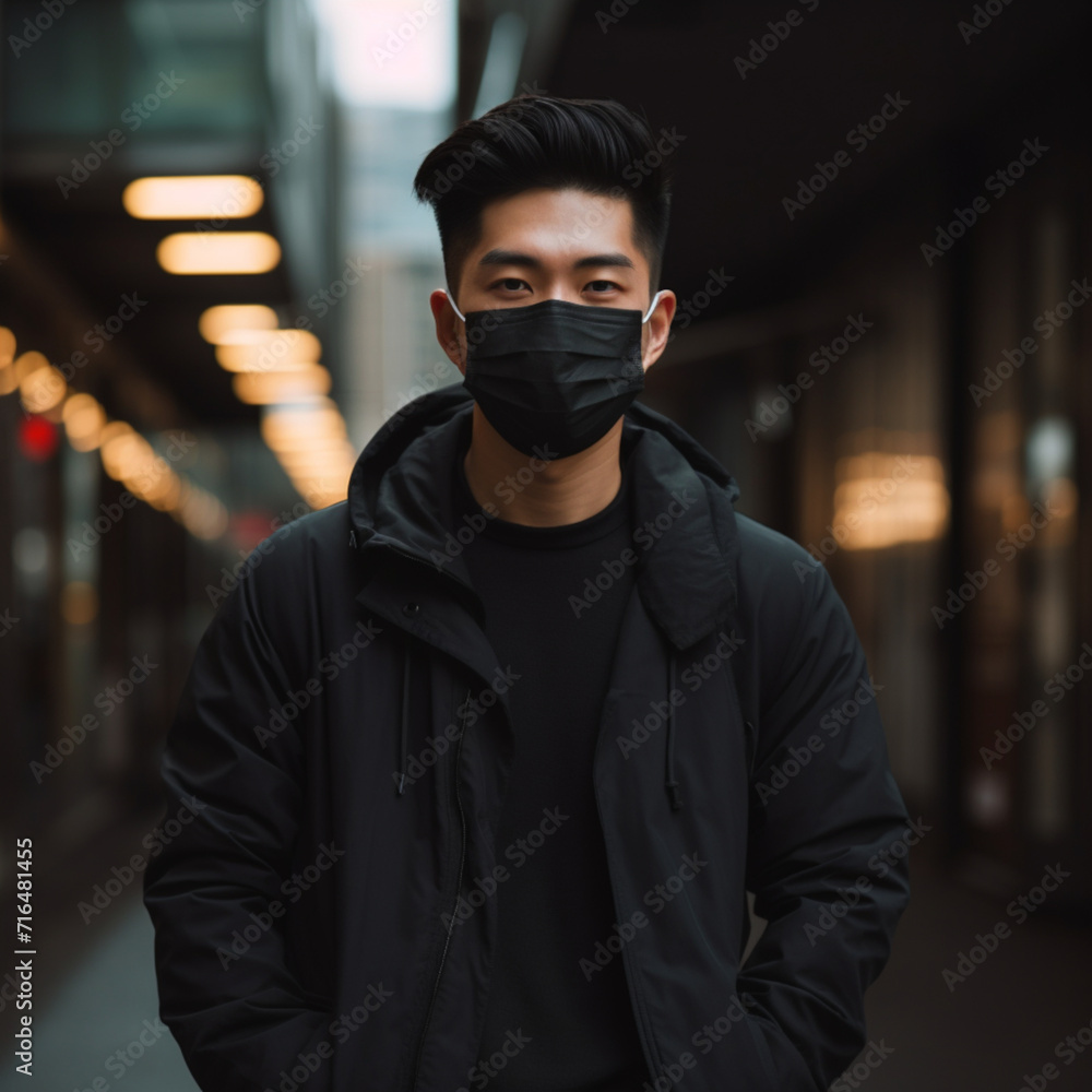 Asian man wears face mask Asian man wears face mask