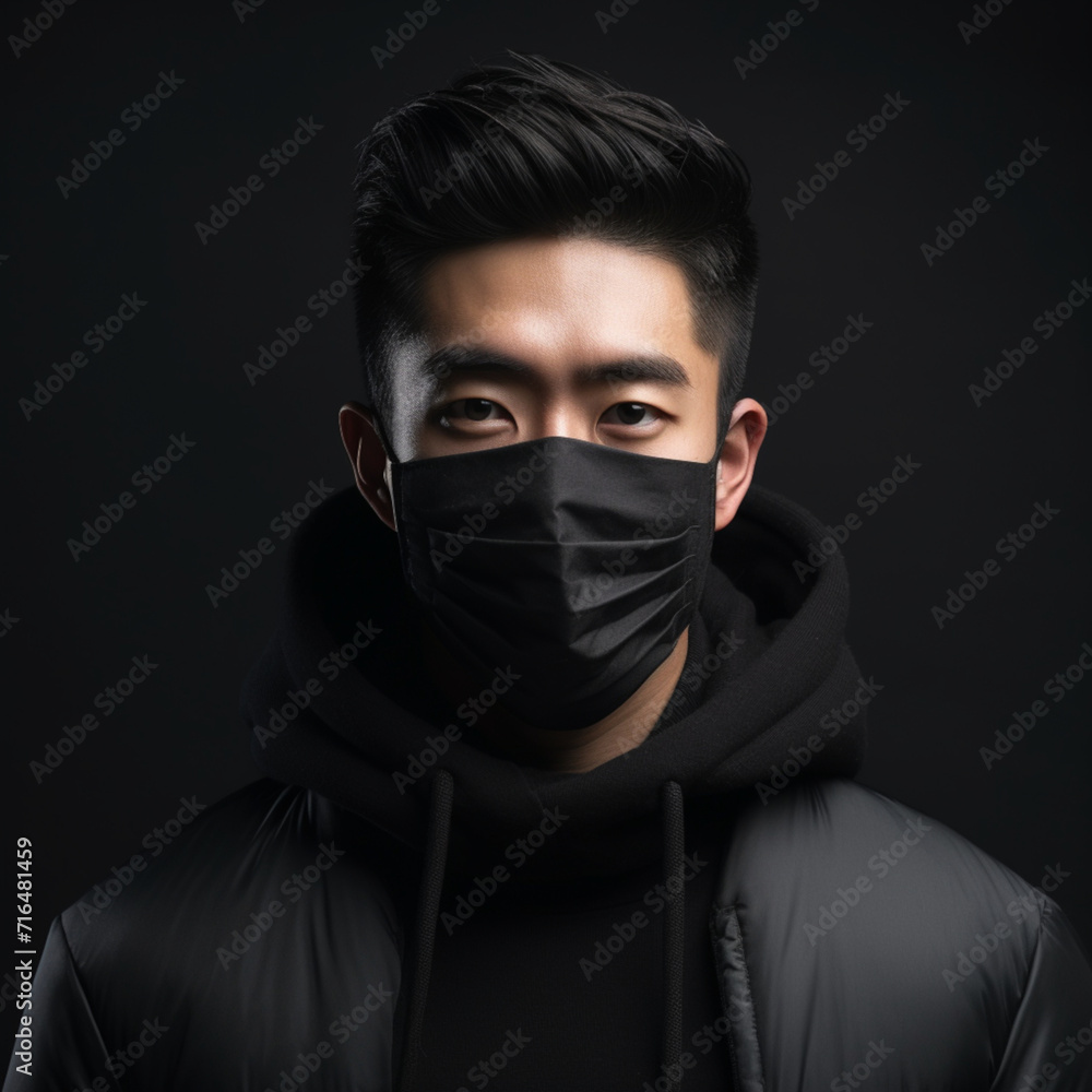 Asian man wears face mask Asian man wears face mask