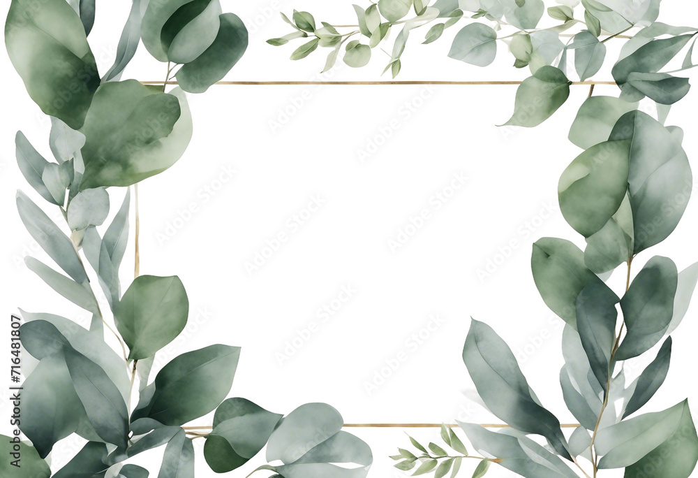 Herbal eucalyptus leaves frame isolated on a white transparent background Greenery wedding simple m