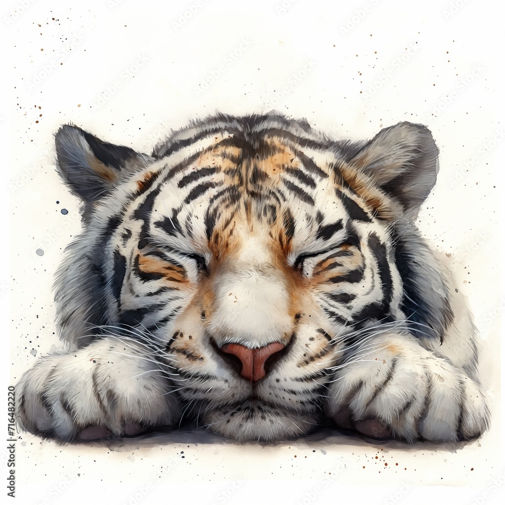 A Majestic Tiger Relaxing Peacefully in a Stunning Painting A Majestic Tiger Relaxing Peacefully in a Stunning Painting
