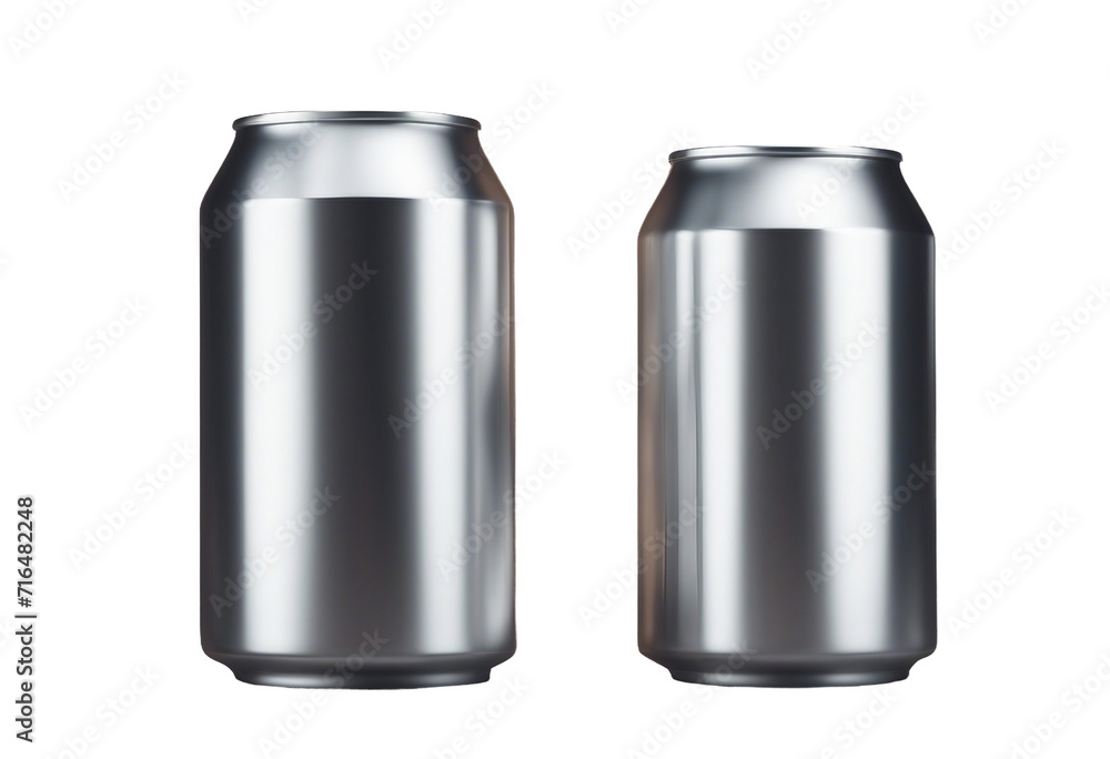 Set of 2 aluminium drink cans on isolated transparent background useful for mockup template Set of 2 aluminium drink cans on isolated transparent background useful for mockup template