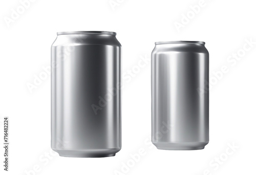 Set of 2 aluminium drink cans on isolated transparent background useful for mockup template