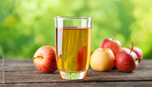 Glass of delicious apple juice on natural background