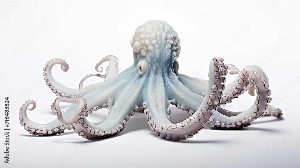 Obraz premium white octopus isolated on white background, underwater wildlife symbol, abstract fictional creature