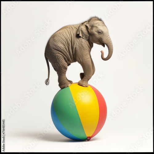 Small Elephant Balancing on Colorful Ball