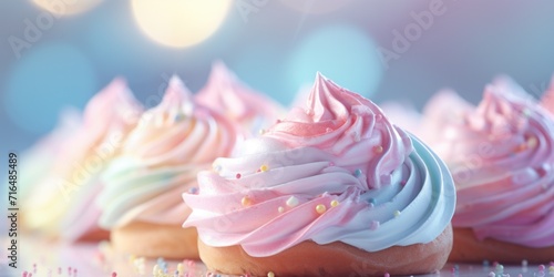 Cupcakes with pink frosting and sprinkles on light background