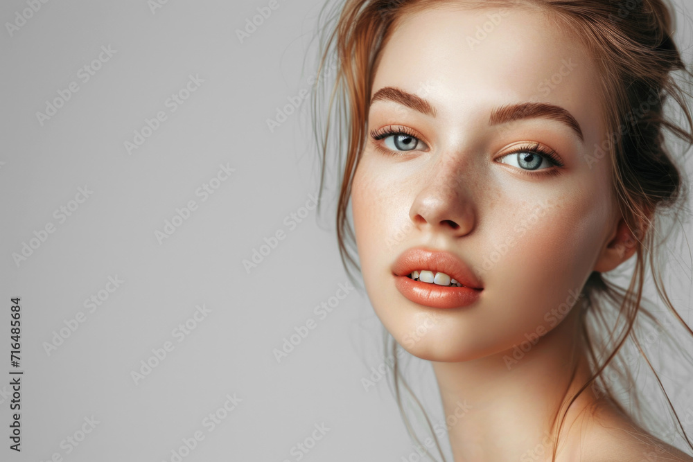 Beauty portrait of young woman with clean fresh skin. Facial treatment. Cosmetology, beauty and spa. Beauty portrait of young woman with clean fresh skin. Facial treatment. Cosmetology, beauty and spa.