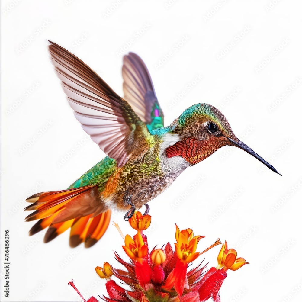 Obraz premium Hummingbird in Flight Above Flower, Nature Photography Picture