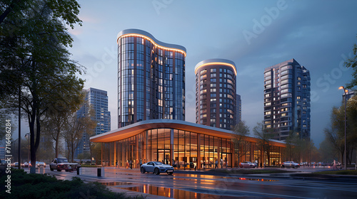 New apartment building in suburban area  Futuristic city mall  Architectural high rise shopping center or office building  big building on isolated background  3d rendering Public building 