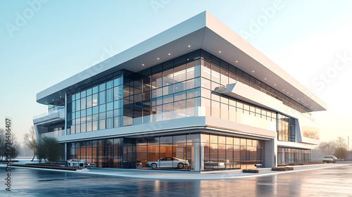 New apartment building in suburban area, Futuristic city mall, Architectural high rise shopping center or office building, big building on isolated background, 3d rendering Public building, photo