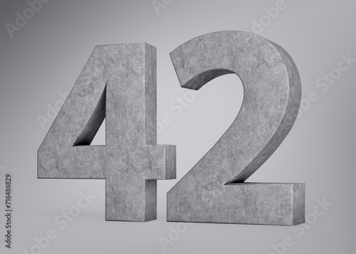 3d Concrete Number Forty Two 42 Digit Made Of Grey Concrete Stone Grey Background 3d Illustration