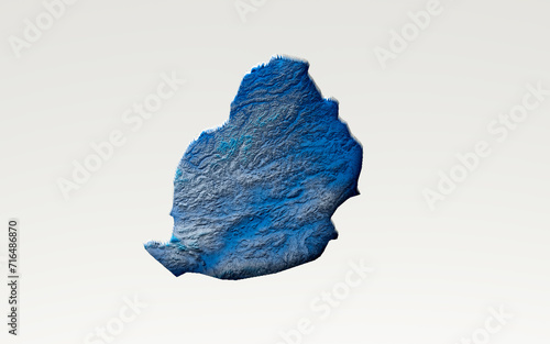 3d Deep Blue Water Mauritius Map Shaded Relief Texture Map On White Background 3d Illustration