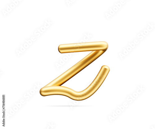 3d Golden Shiny Small Letter z Alphabet z Rounded Inflatable Font White Background 3d Illustration