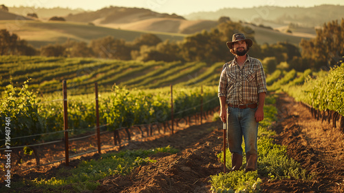 Organic farmer in California vineyard