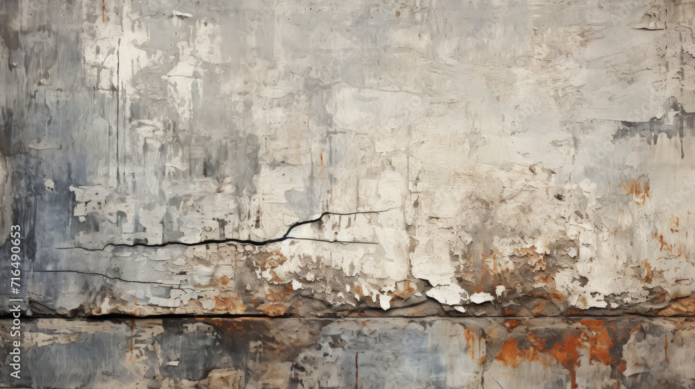 Cracked gray concrete texture closeup background. Rough old building wall. Generative AI