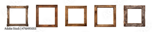 Collection of old wooden square frame isolated on a transparent background