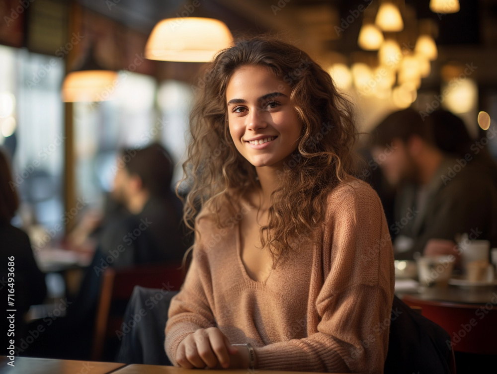 Woman Sitting at Table in Restaurant Woman Sitting at Table in Restaurant
