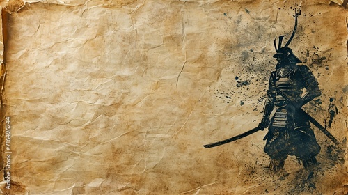 Minimalist Graphic Sketch of a Samurai with Room for Text photo