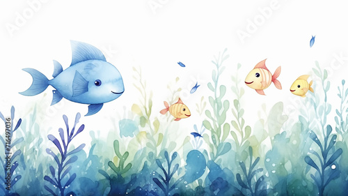 coral reef, children's isolated illustration on a white background, underwater world of the sea, home for fish and corals
