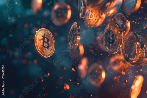 Bitcoins floating in the air photo