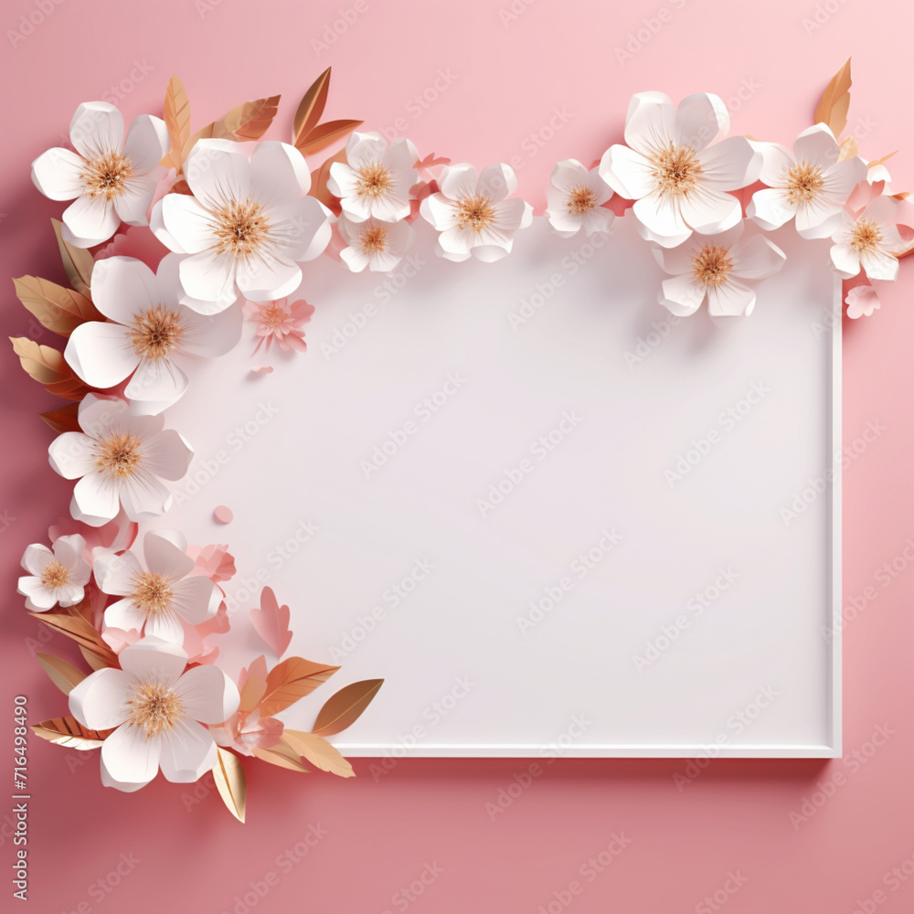 Mockup of picture frame decorated with flowers, empty space for text. Concept for marketing banner, wedding greeting card, social media, Valentines Day, love message, celebration, beauty and fashion. Mockup of picture frame decorated with flowers, empty space for text. Concept for marketing banner, wedding greeting card, social media, Valentines Day, love message, celebration, beauty and fashion.