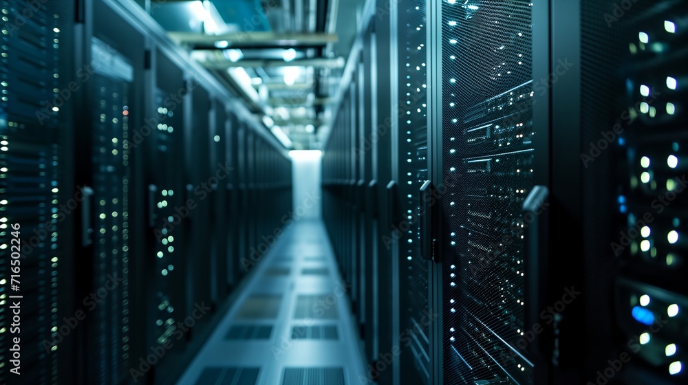 a long hallway with many rows of servers a long hallway with many rows of servers