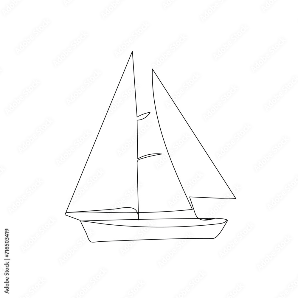 
Sailboat  continuous one line drawing outline vector illustration