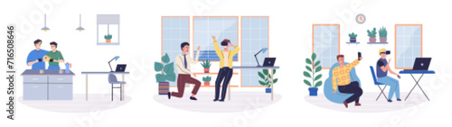 Office rest vector illustration. Taking breaks for fun and entertainment in workplace fosters sense joy and fulfillment Engaging in pastime activities during office rest breaks brings happiness