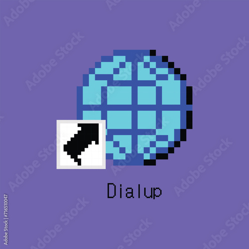Cartoon Color Pixel Art Dialup Shortcut User Interface Element Technology Pc Concept Flat Design Style. Vector illustration