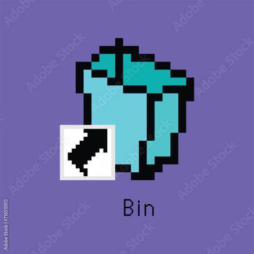 Cartoon Color Pixel Art Bin Shortcut User Interface Element Technology Pc Concept Flat Design Style. Vector illustration