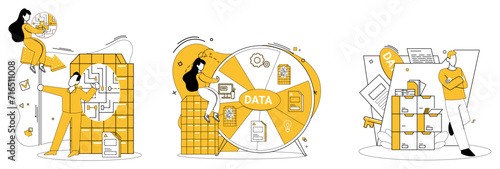 Data management vector illustration. Business, finance, and industry converge at crossroads data analytics mastery Accounting finds clarity through lens analytics, ensuring precision in records