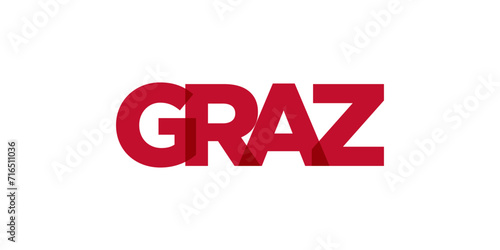 Graz in the Austria emblem. The design features a geometric style, vector illustration with bold typography in a modern font. The graphic slogan lettering.