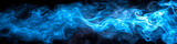 Blue swirling flowing smoke on black background wide format illustration. 