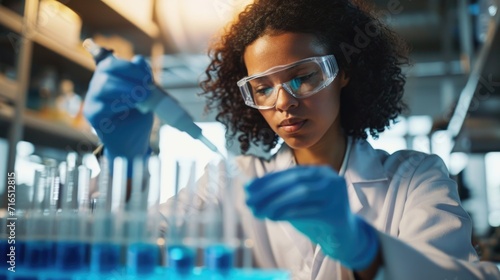 Laboratory Precision: Female Scientist Conducting Research in Lab photo