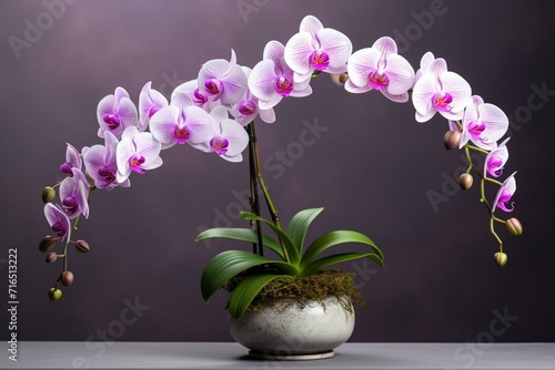 Beautiful phalaenopsis flower in a pot. Generative AI