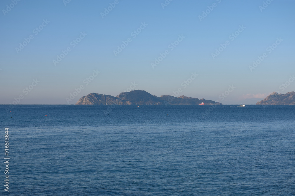 The Cies Islands in the Ria de Vigo seen from Vao beach