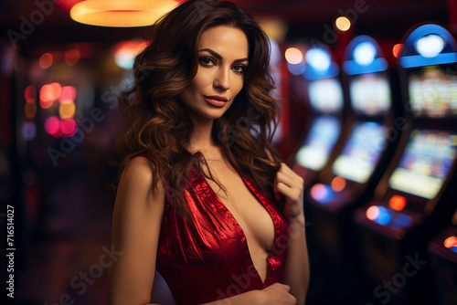 Concept of casino games poker slots free spins chips cards dice players las vegas Generative AI picture