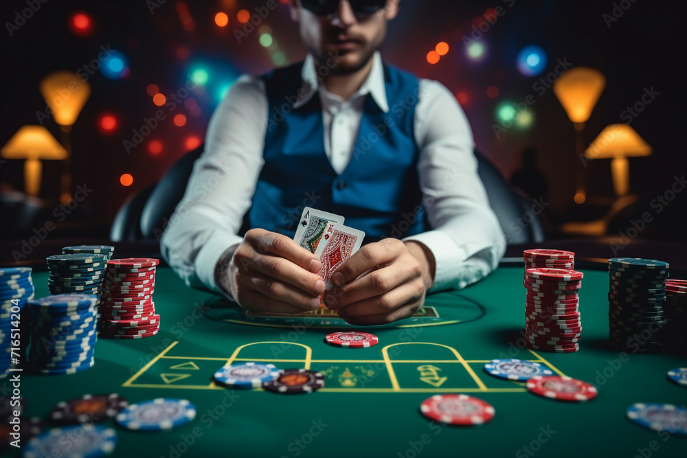 Concept of casino games poker slots free spins chips cards dice players las vegas Generative AI picture Concept of casino games poker slots free spins chips cards dice players las vegas Generative AI picture