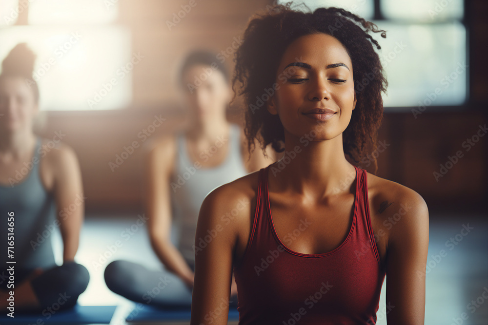Fototapeta premium Generative AI photo of professional yoga coach on morning meditation in lotus pose