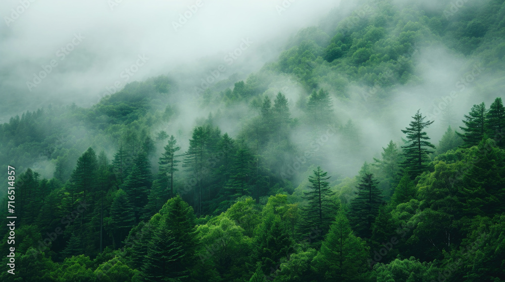 Mystic Forest in Fog: Lush Greenery Shrouded in Mist Mystic Forest in Fog: Lush Greenery Shrouded in Mist