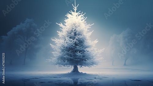 Christmas tree in frozen mist