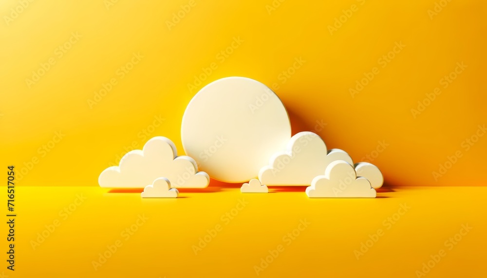 Cloud computing concept, clouds on yellow color sky